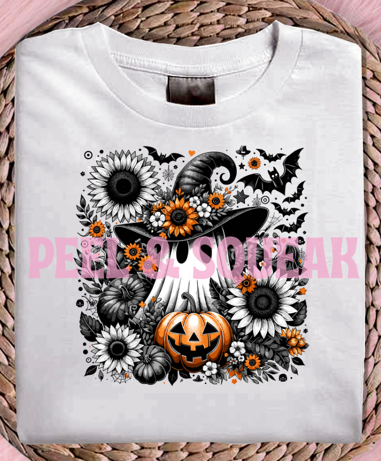 DTF - Ghosty With Sunflowers Black And White