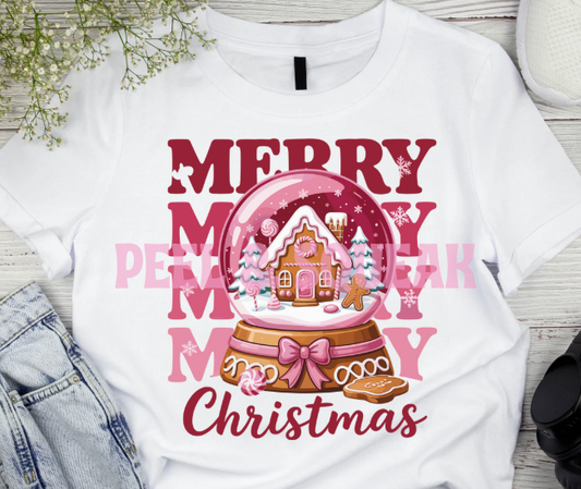 DTF - Pink Merry Christmas Snow Globe