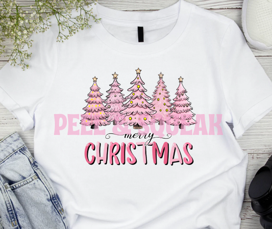 DTF - Pink Merry Christmas Tree Scene