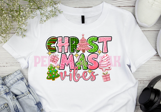 DTF - Christmas Vibes - Green / Pink