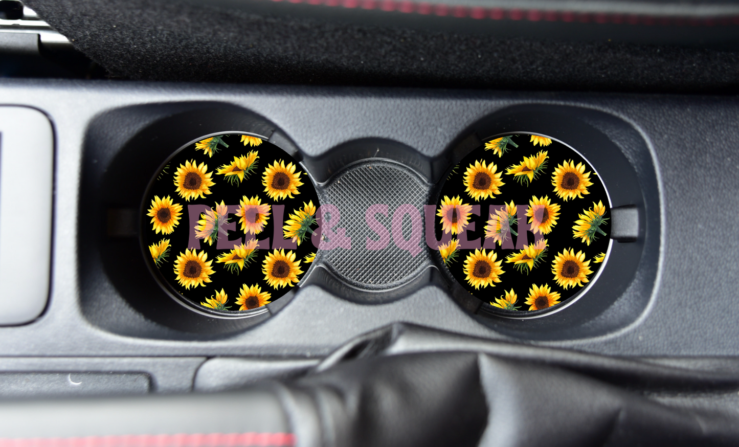 SUBLIMATION CAR COASTER - Black Sunflowers