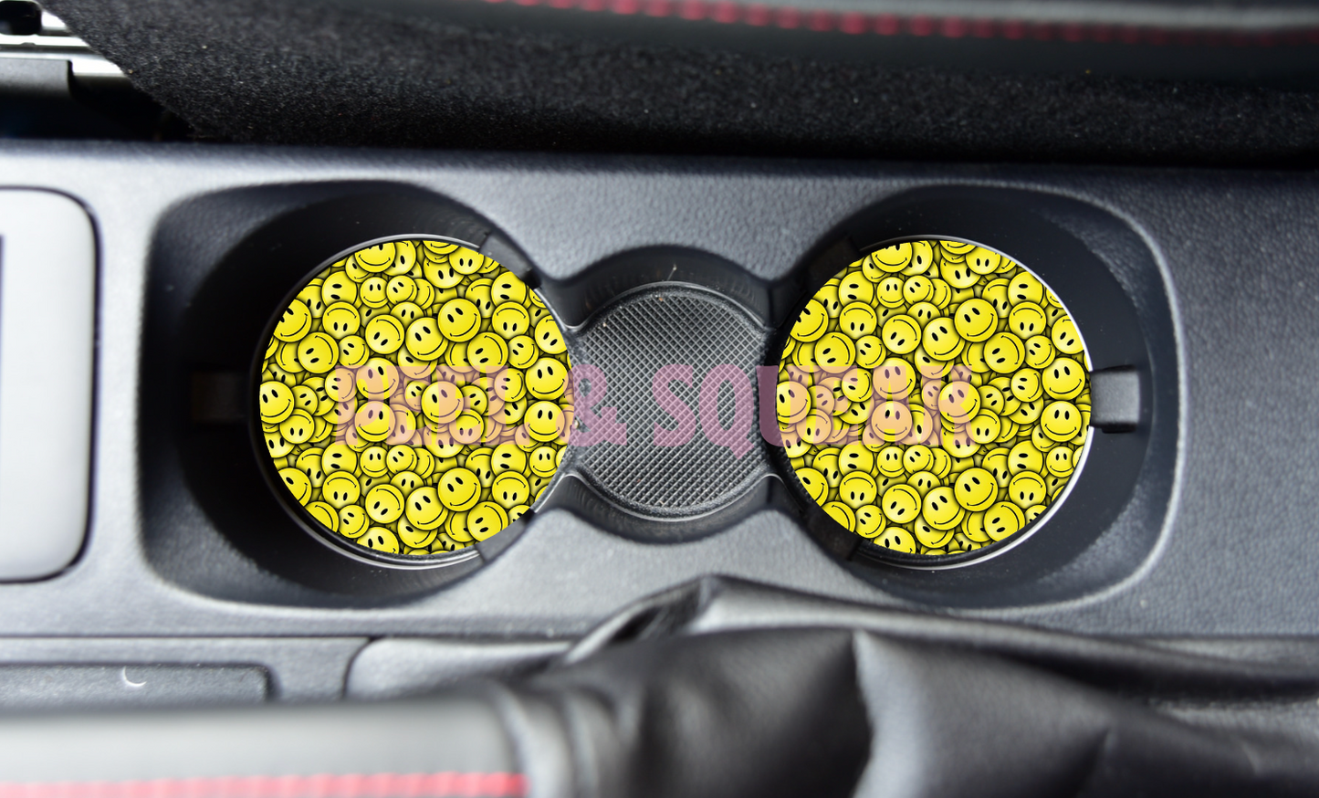 SUBLIMATION CAR COASTER - Black And Yellow Smileys