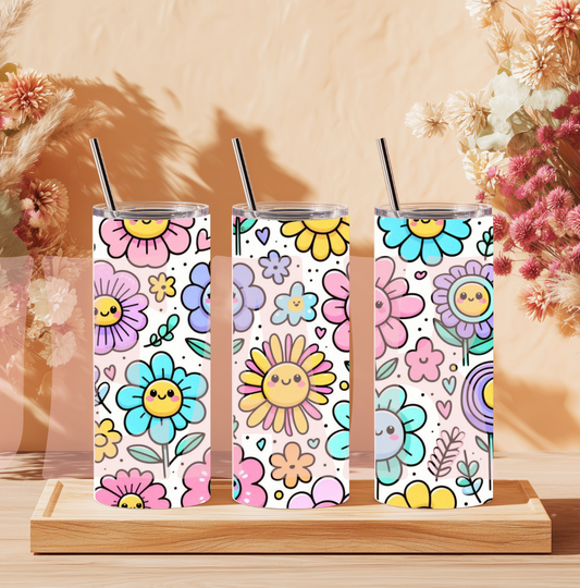 Retro Flowers Faces Tumbler Wrap