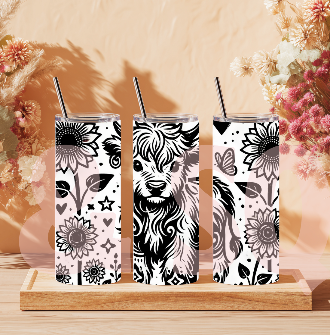 Black & White Highland Coo Tumbler Wrap