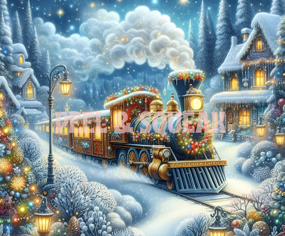 Blue Train Christmas Theme Tumbler Wrap