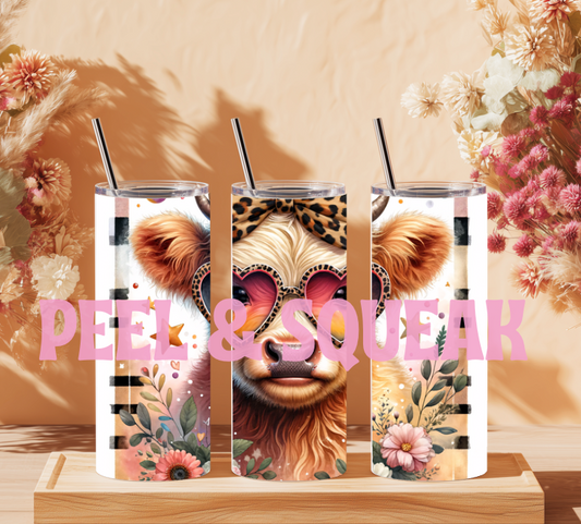 Leopard Bow Highland Coo Tumbler Wrap