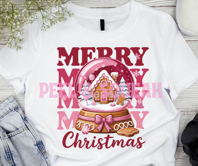 DTF - Pink Merry Christmas Snow Globe