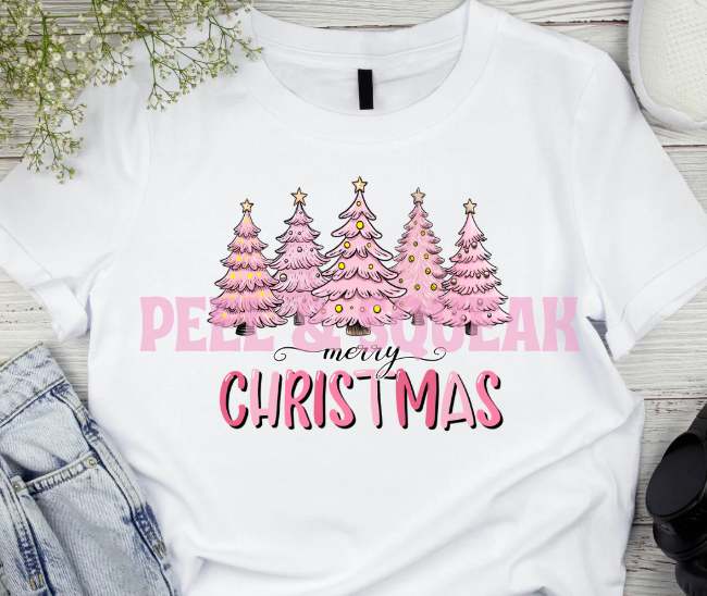 DTF - Pink Merry Christmas Tree Scene