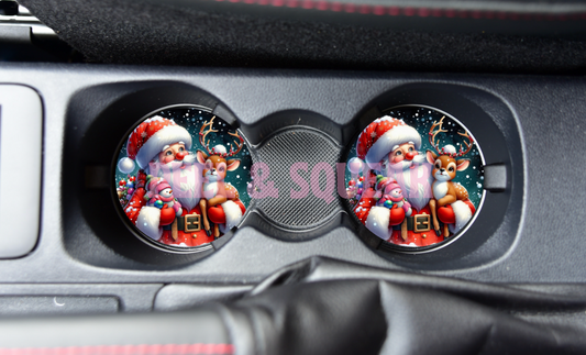 SUBLIMATION CAR COASTER - Santa With Reindeer Right