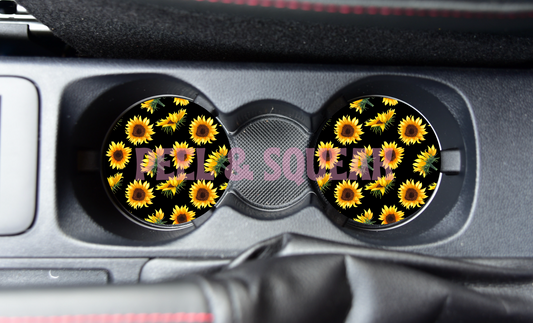 SUBLIMATION CAR COASTER - Black Sunflowers