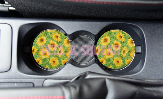 SUBLIMATION CAR COASTER - Green and Yellow Sunflowers