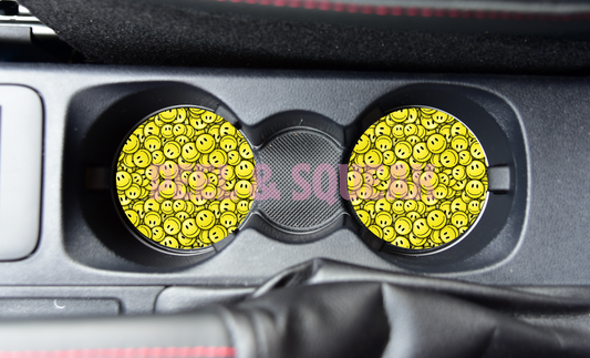 SUBLIMATION CAR COASTER - Black And Yellow Smileys