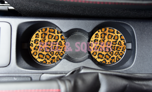 SUBLIMATION CAR COASTER - Orangey Leopard Print
