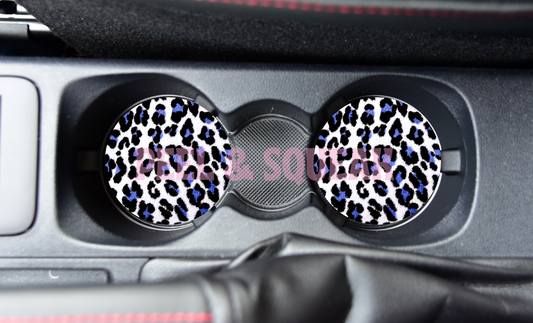 SUBLIMATION CAR COASTER - White And Blue Leopard Print
